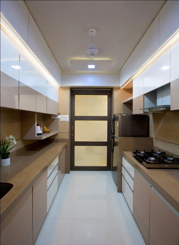 The Beige & White Kitchen consists of Parallel Countertop - 2