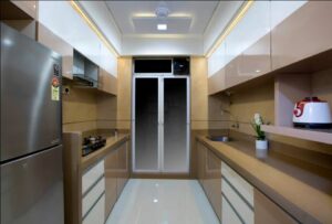 The Beige & White Kitchen consists of Parallel Countertop