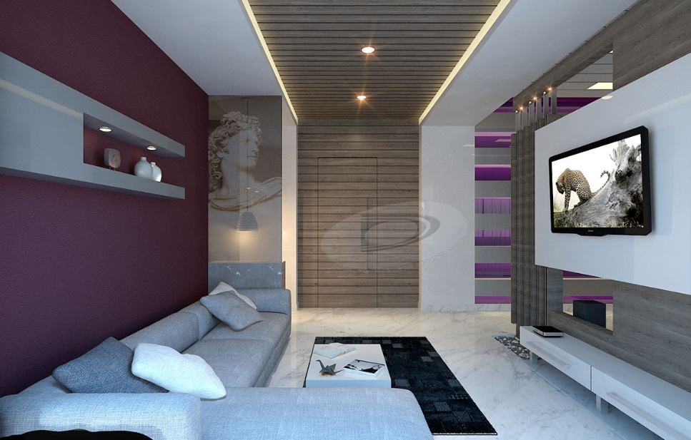 The Living Room Consists of L Shape Light Grey Upholstered Sectional Sofa with White Rectangular Slim Center Table - 1