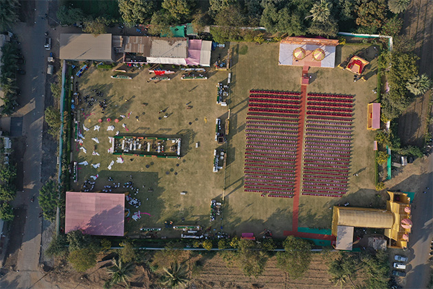 Top View of Home Outdoor Wedding Space Distribution