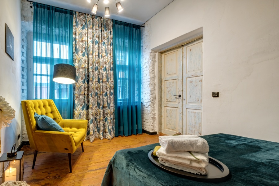 Boldly patterned curtains in a room Boldly patterned curtains in a room