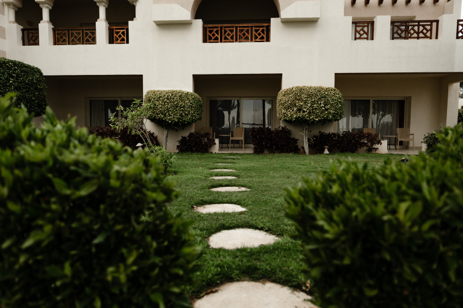 Front yard curb appeal with natural pathway