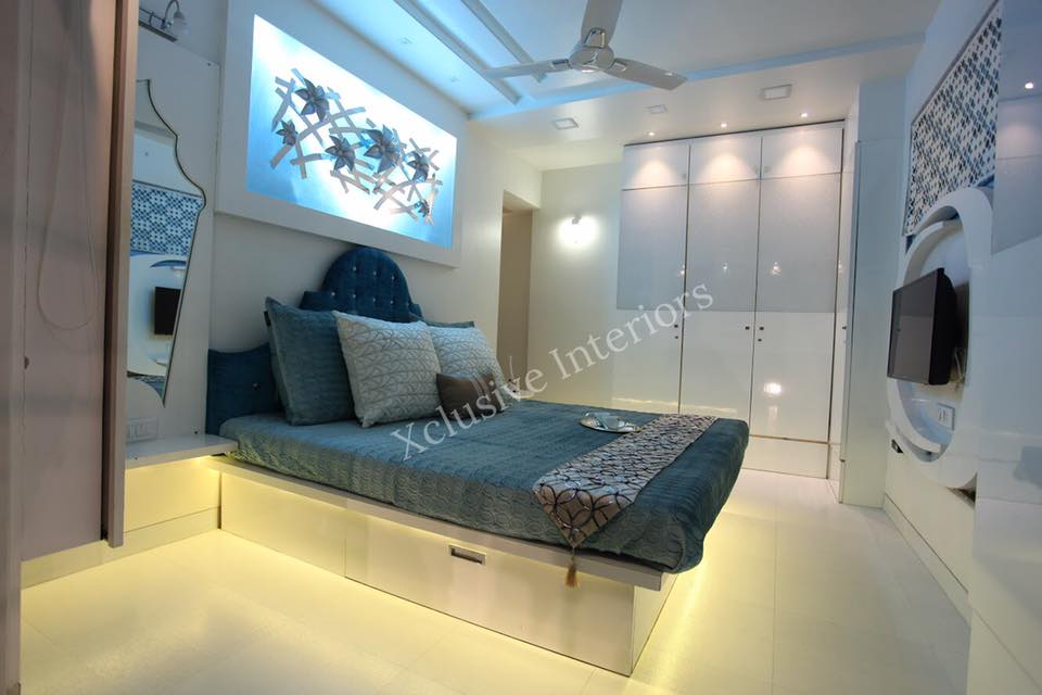 Glossy White Bedroom Consists of White Rectangular Maharaja Style Bed