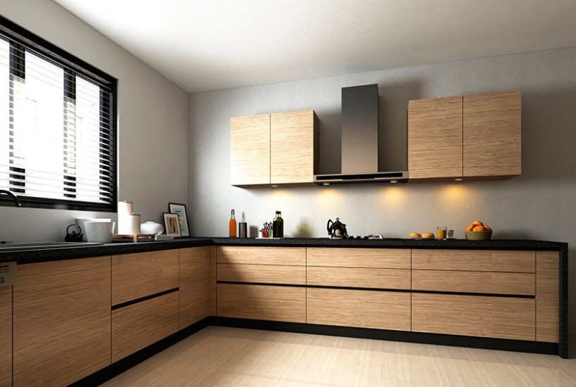 The Black & Wooden Finish Kitchen Design is Making Great Combination with White Walls
