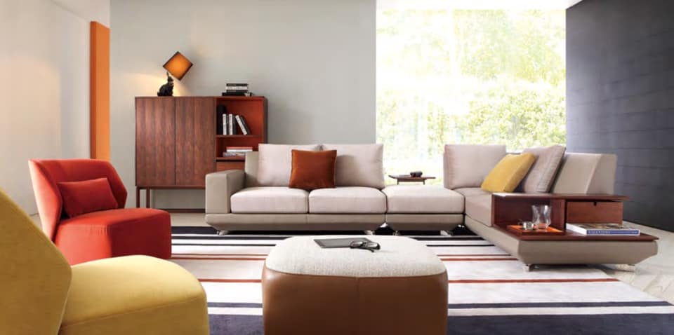 The Living Room having Off White Sectional Sofa