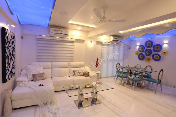 White themed Living Room consists of L Shape Sectional Sofa