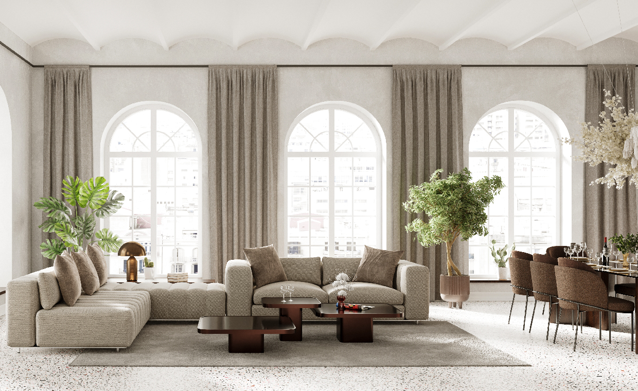 Interior arches incorporated in living room