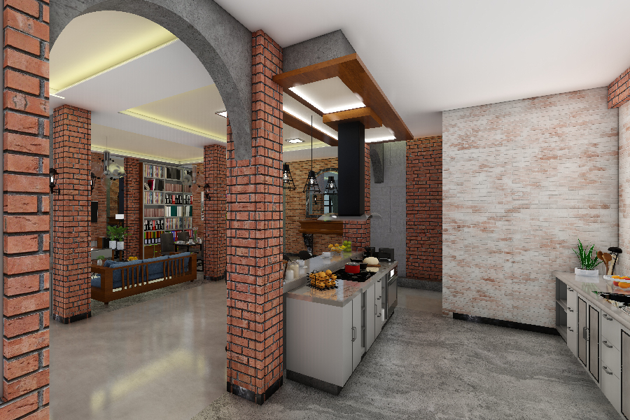Interior design arch of brick and concrete