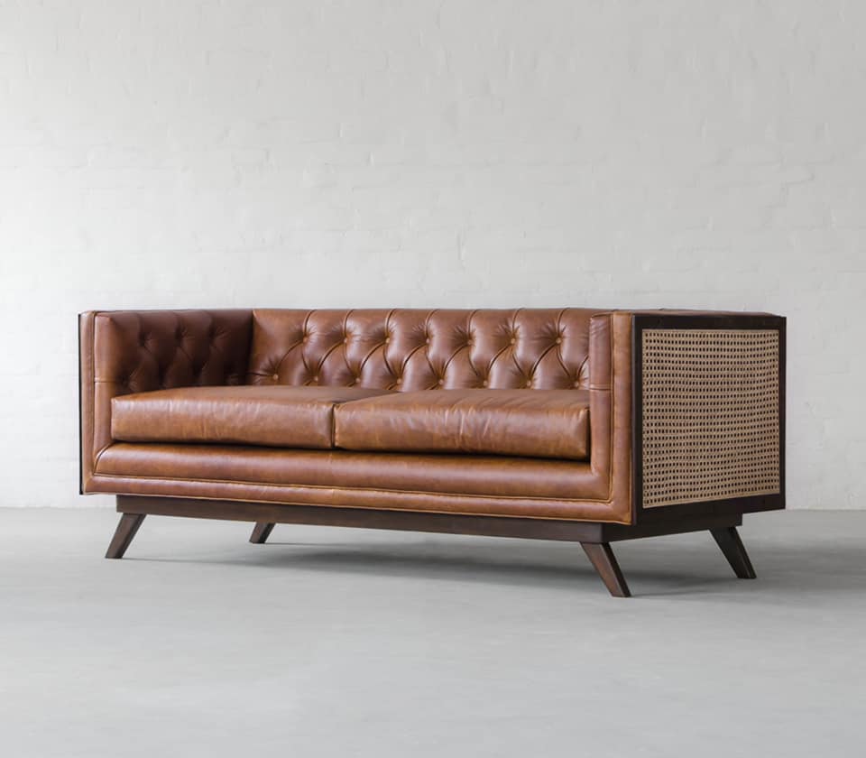 Leather Upholstered Tufted Backrest Sofa