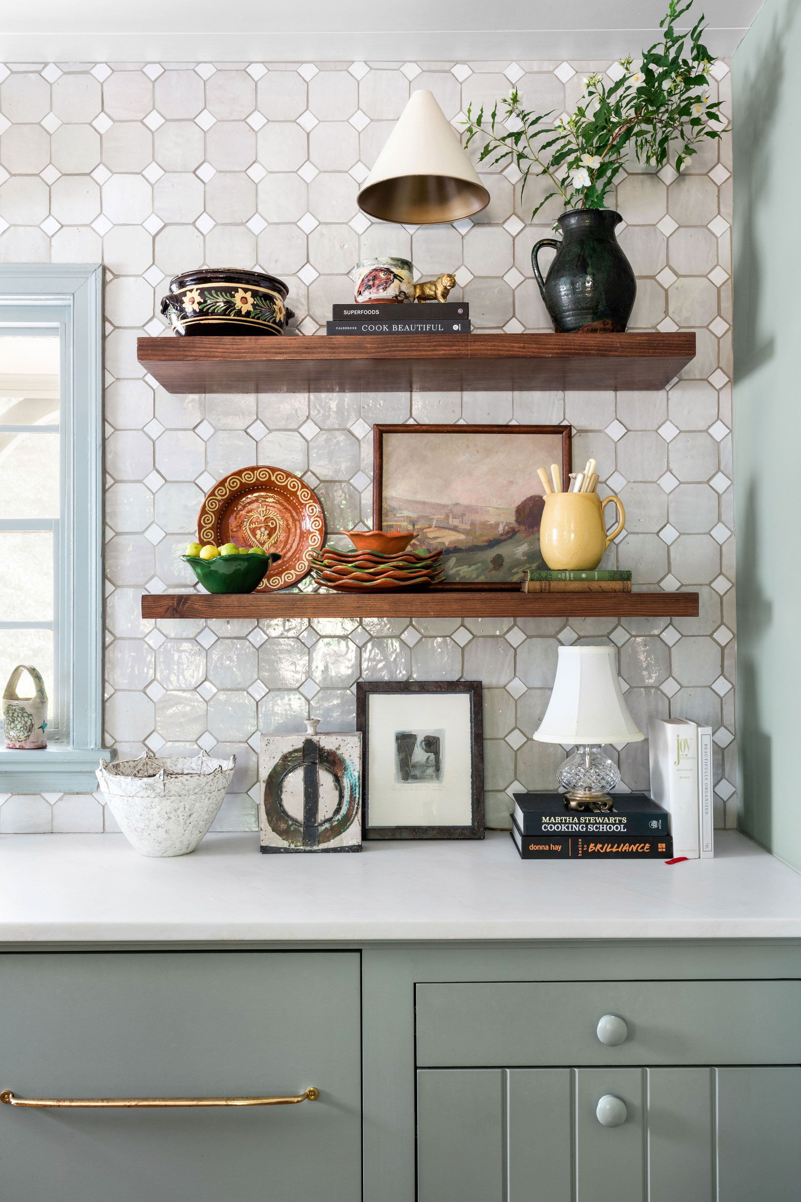 Wall Frames on Kitchen Shelves