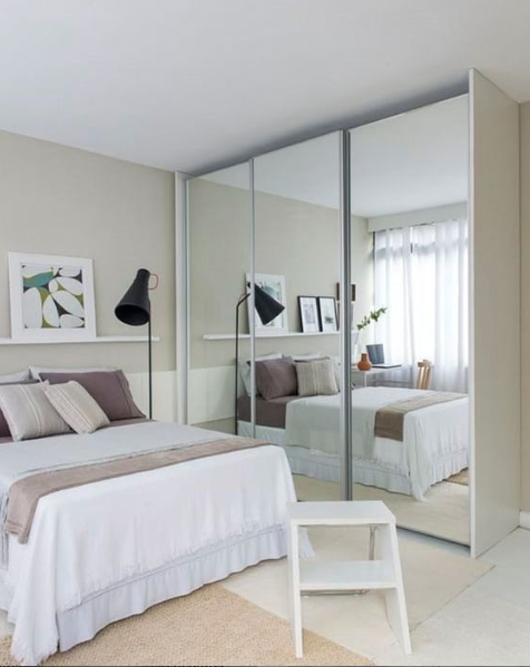Modern Bedroom with White Bed &Pale Beige & Brown Cushions