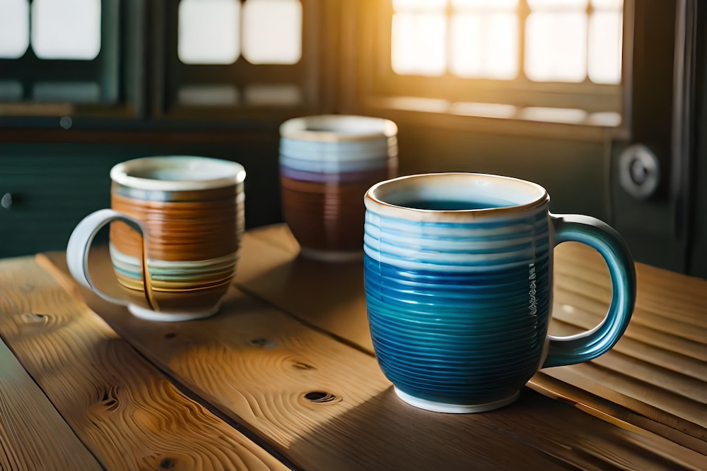 Ceramic Ribbed Coffee Mugs