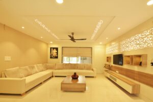 Off White Coloured Leather Upholstered Sofa