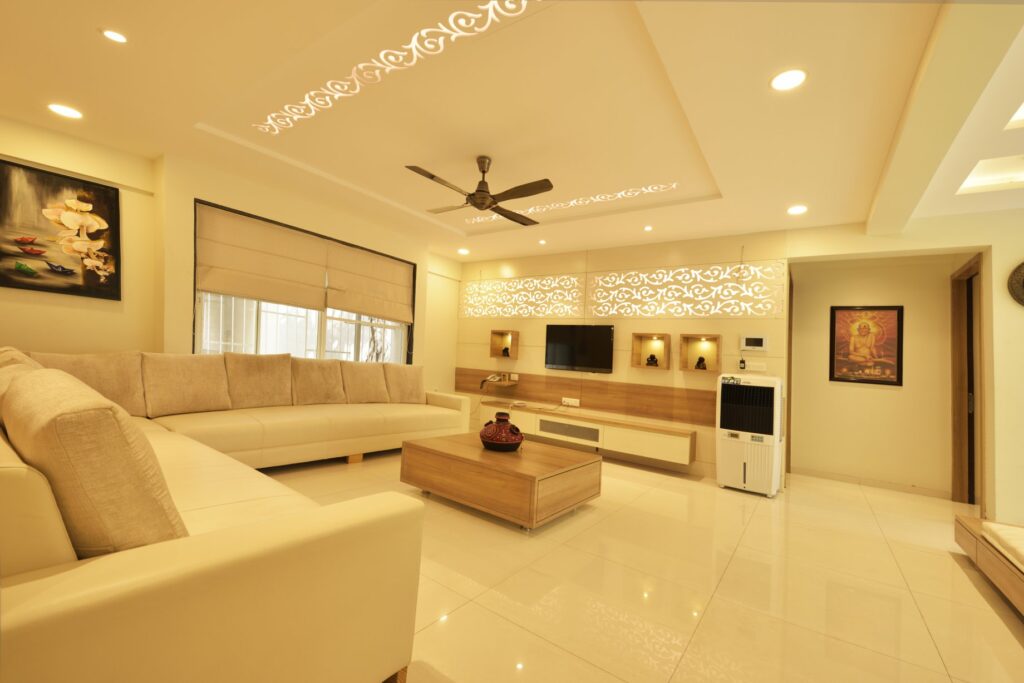 Off White Coloured Leather Upholstered Sofa
