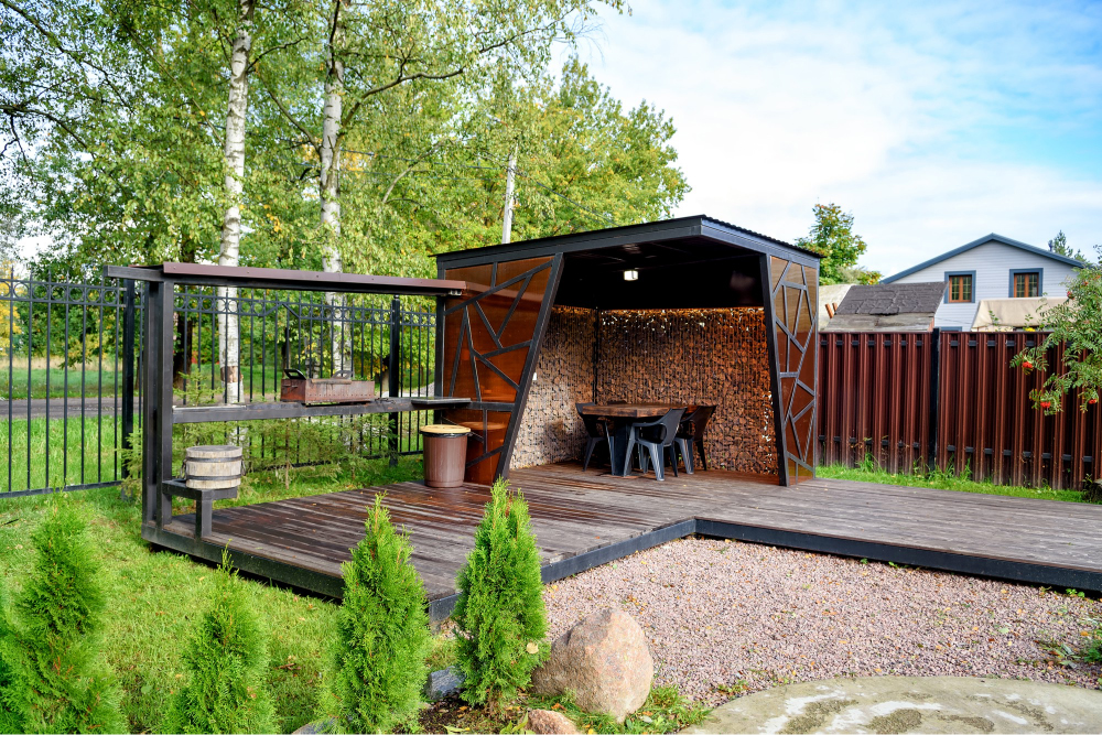 Metal Carport in Outdoor Living Area