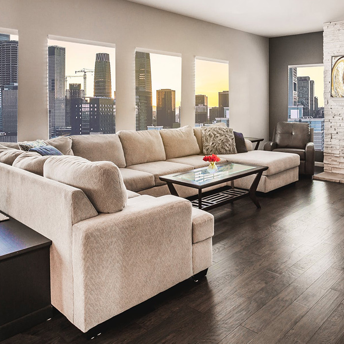 Beige coloured Linen Upholstered Sectional Sofa
