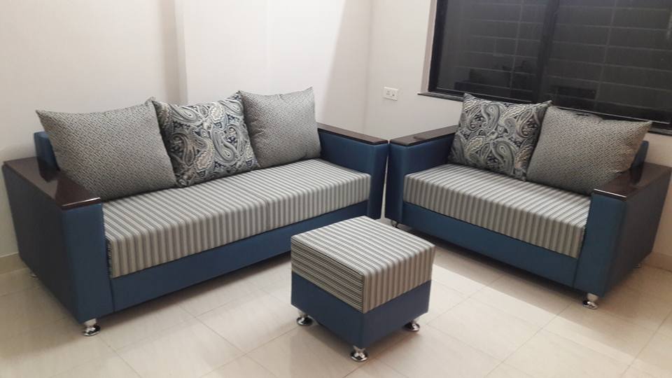 3 Seater Brown & White Coloured Contemporary Style Sofa