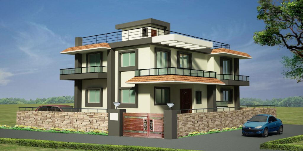 Exterior View of Two-Story Modern Cubical House