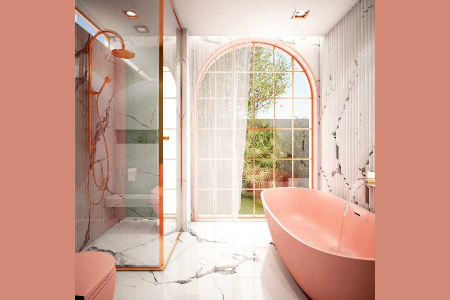 Peachy and Beachy Shower Room Idea