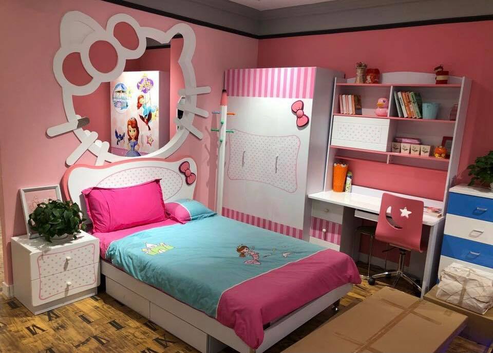 Kitty Themed Pink & White Bedroom