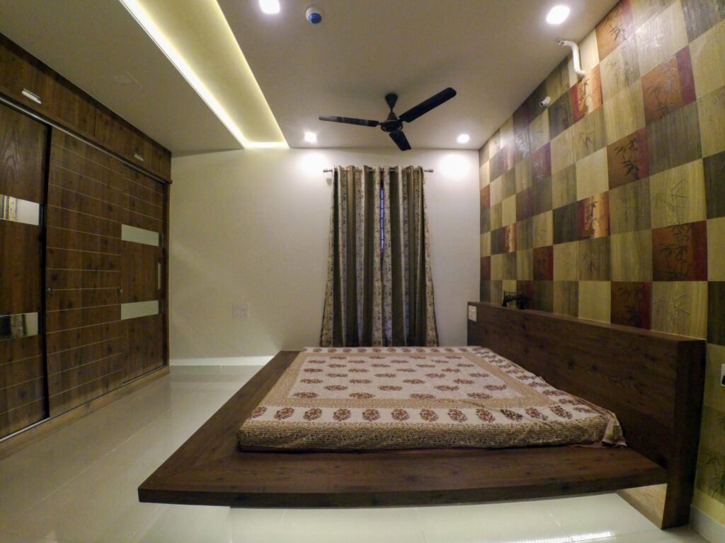 Minimalist Bedroom Featuring Extensive Wood Elements
