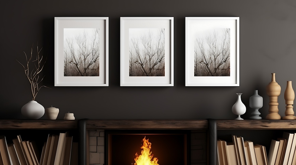 Framed Photos above Fireplace
