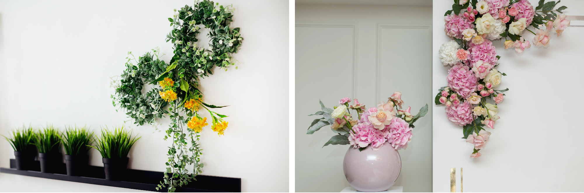 Messy Wall Decor Idea Using Fake Flowers
