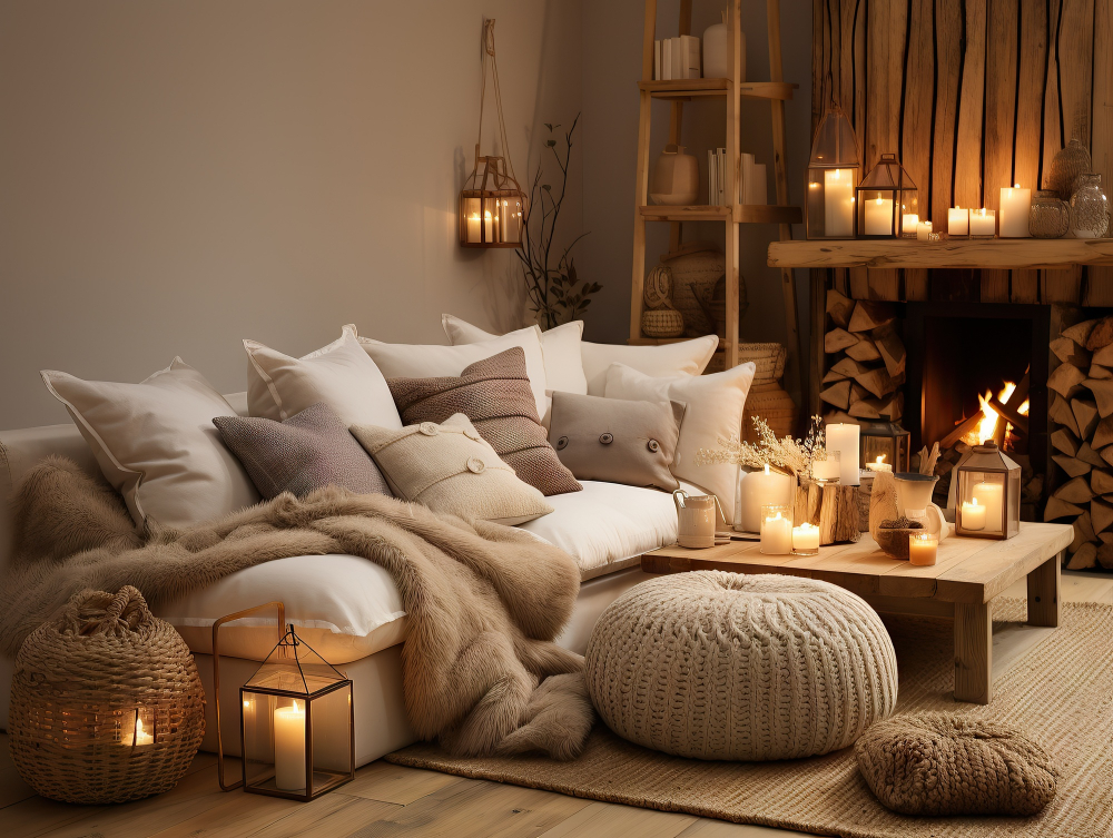 Pillows near Fireplace Area