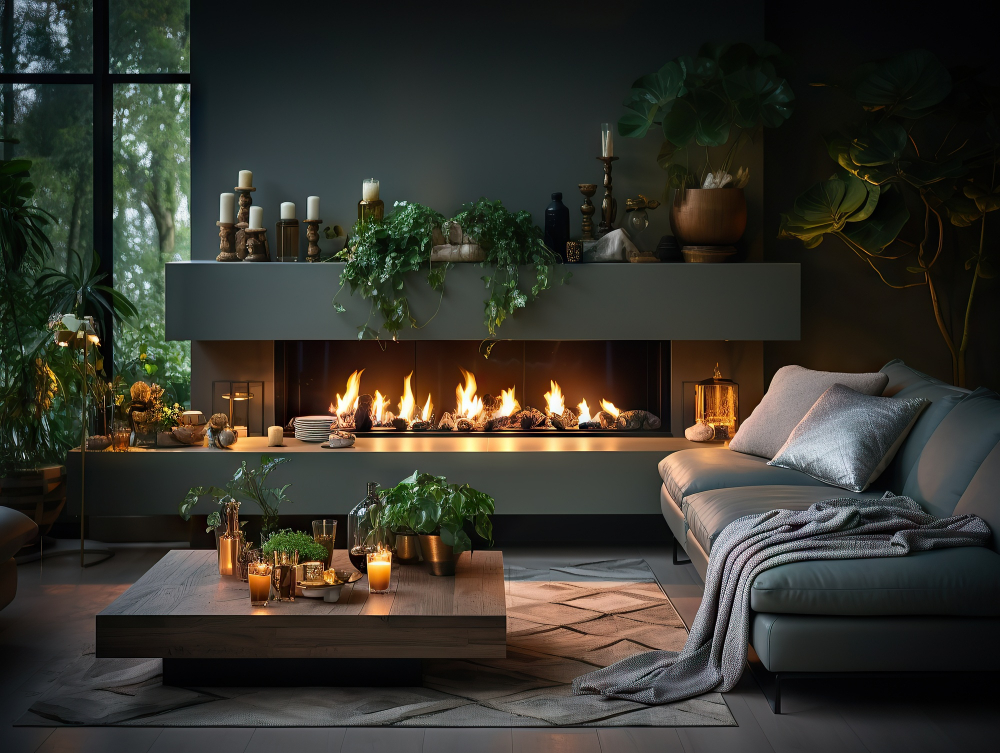 Plants near Fireplace