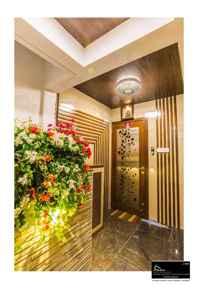 Bright Hallway with a Closed Wooden Door