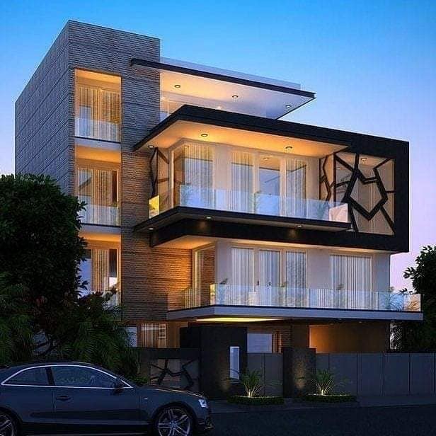 Exterior View of Three-Storeyed Modern Minimalistic Building