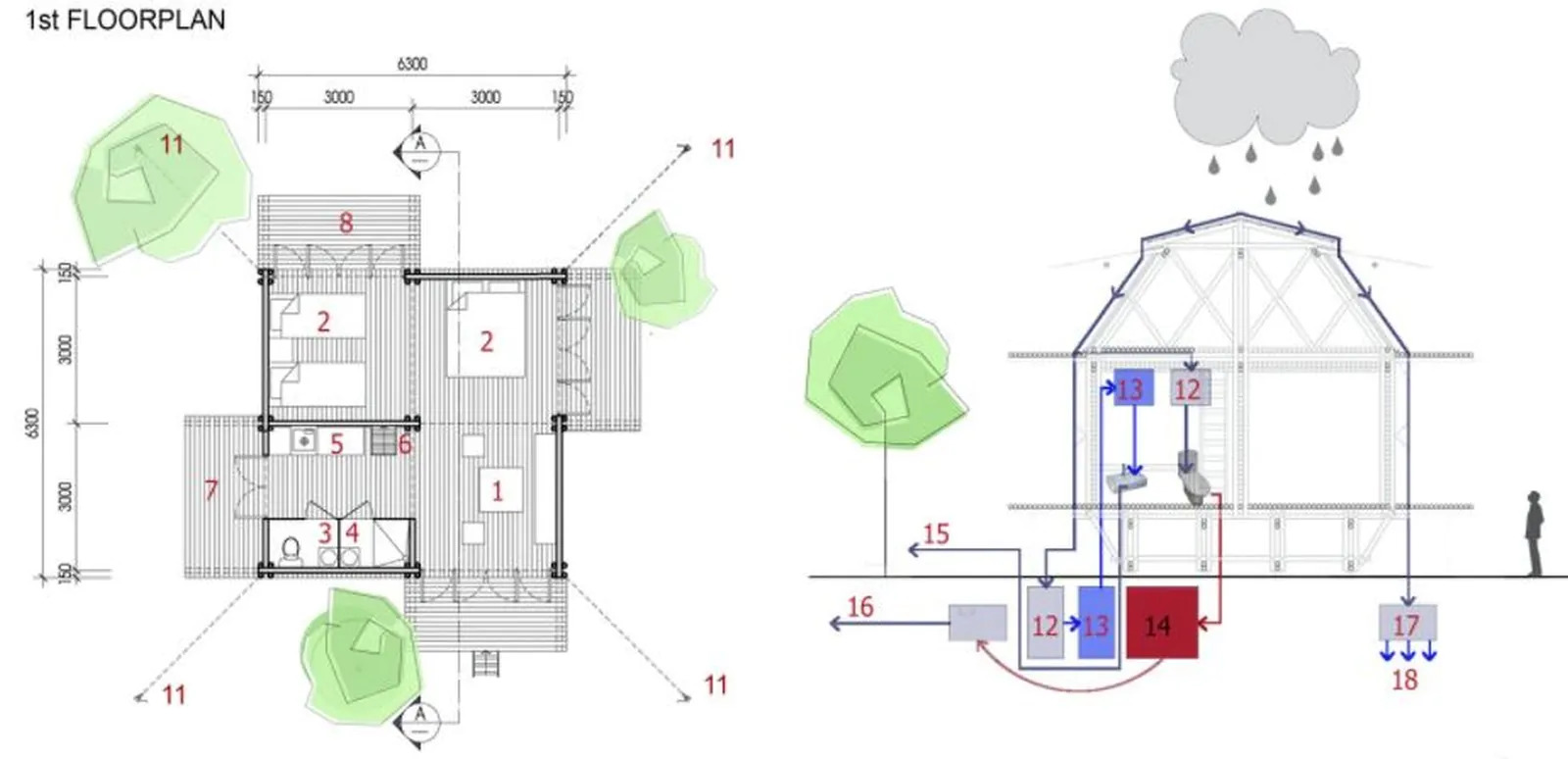 Blooming bamboo house drawings