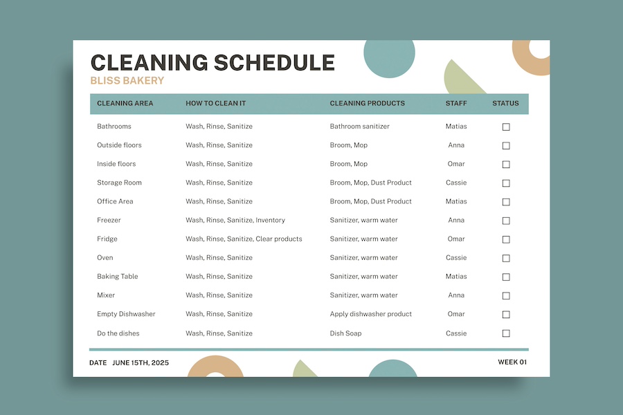 Image of Sample Cleaning Schedule