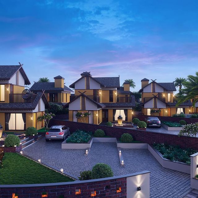Modern Residential Space Features Identical Houses