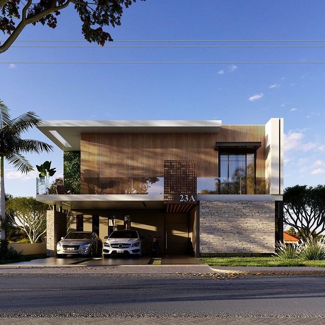 Modern House with Various Distinguishing Features and Materials