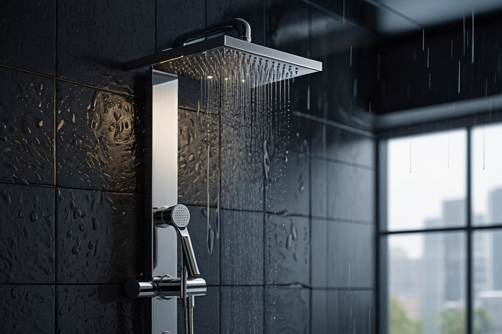 Low-Flow Shower Head in Bathroom