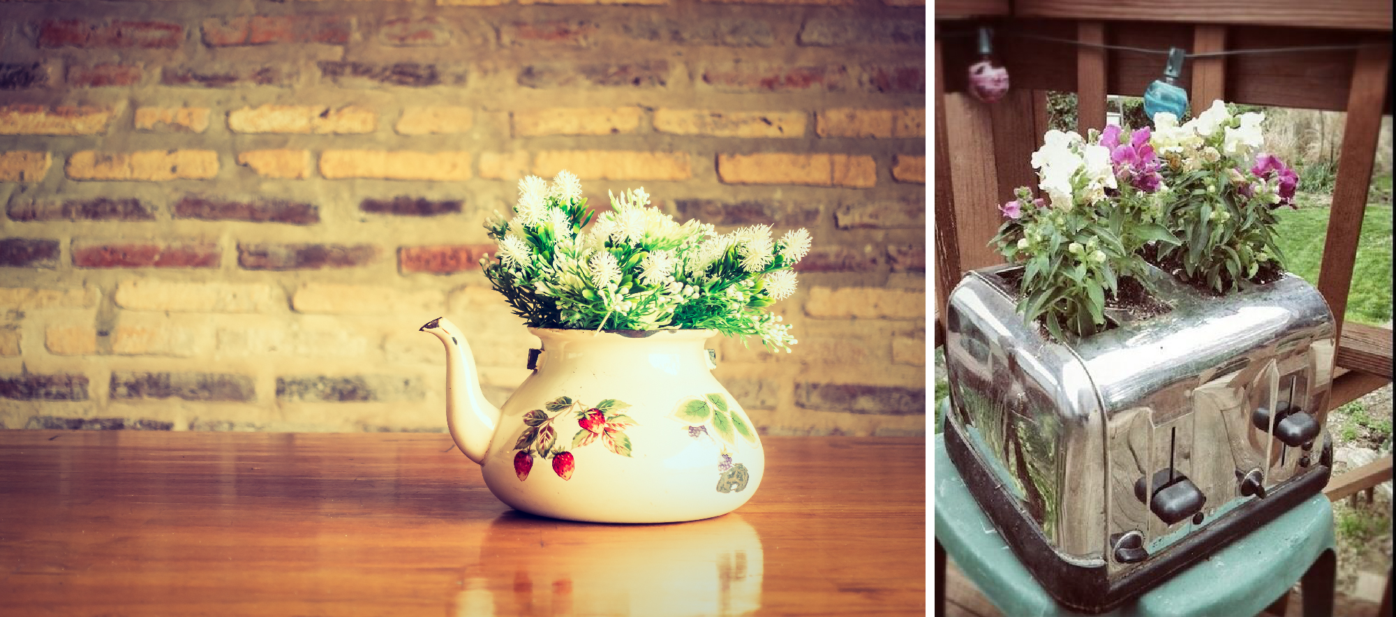 Old Kitchen Utensils and Home Appliances as Planters