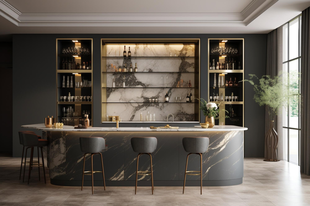 Sleek and Chic Basement Bar
