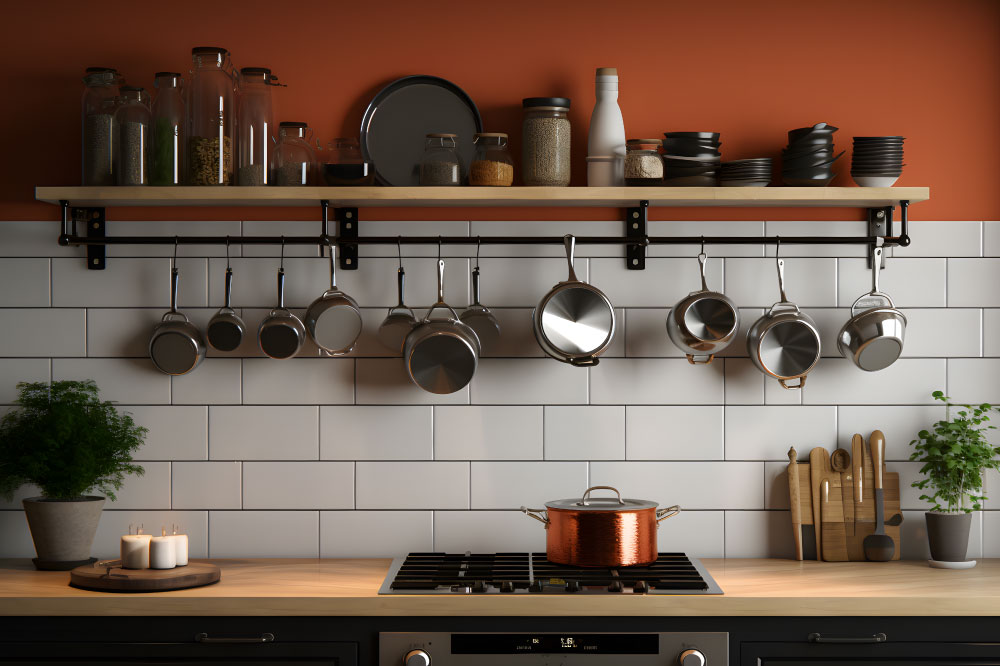A Pot Rack Hanging from Above