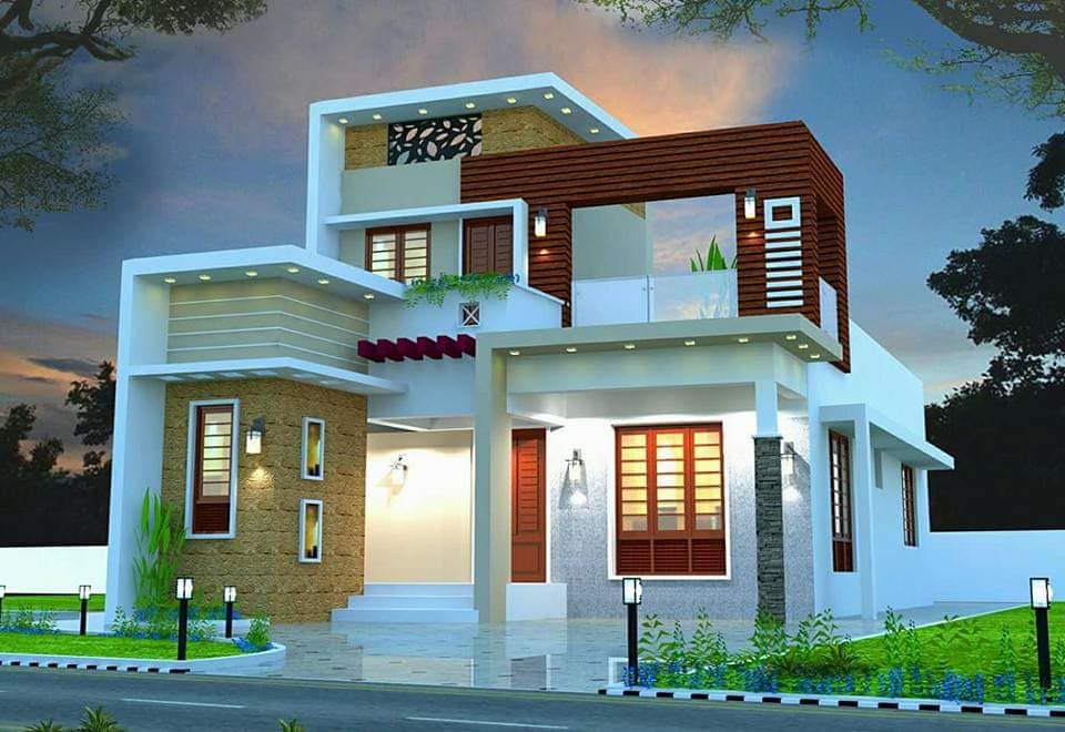 Modern Two-Story House Stands