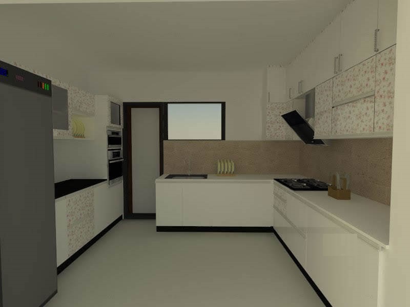 Modern Kitchen Mostly Wrapped in Sleek White