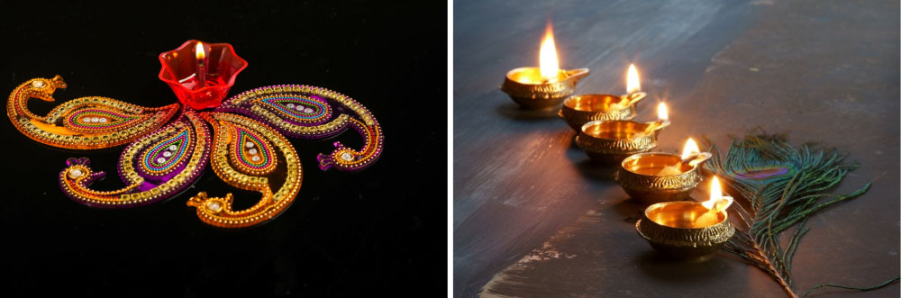 Peacock Feather Diya Decor