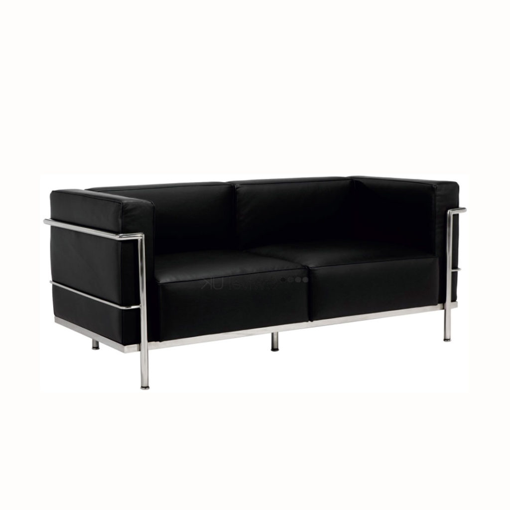 Modern Black Leather Sofa and Matching Chair