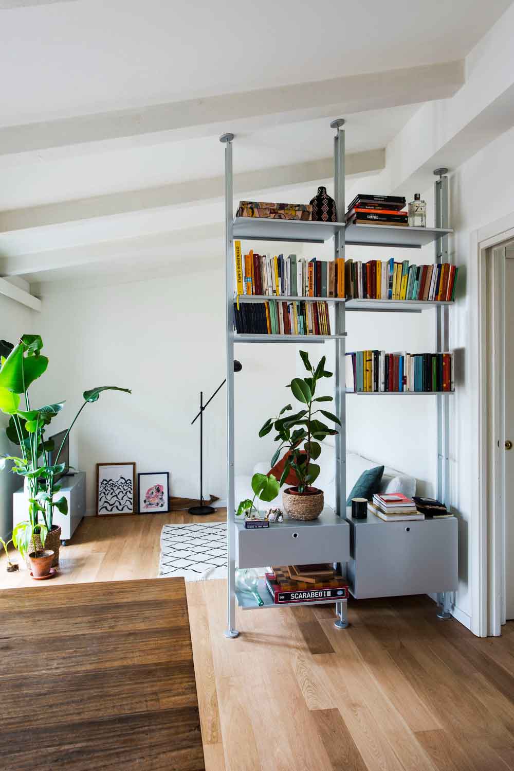 Suspended Shelves As Room Dividers