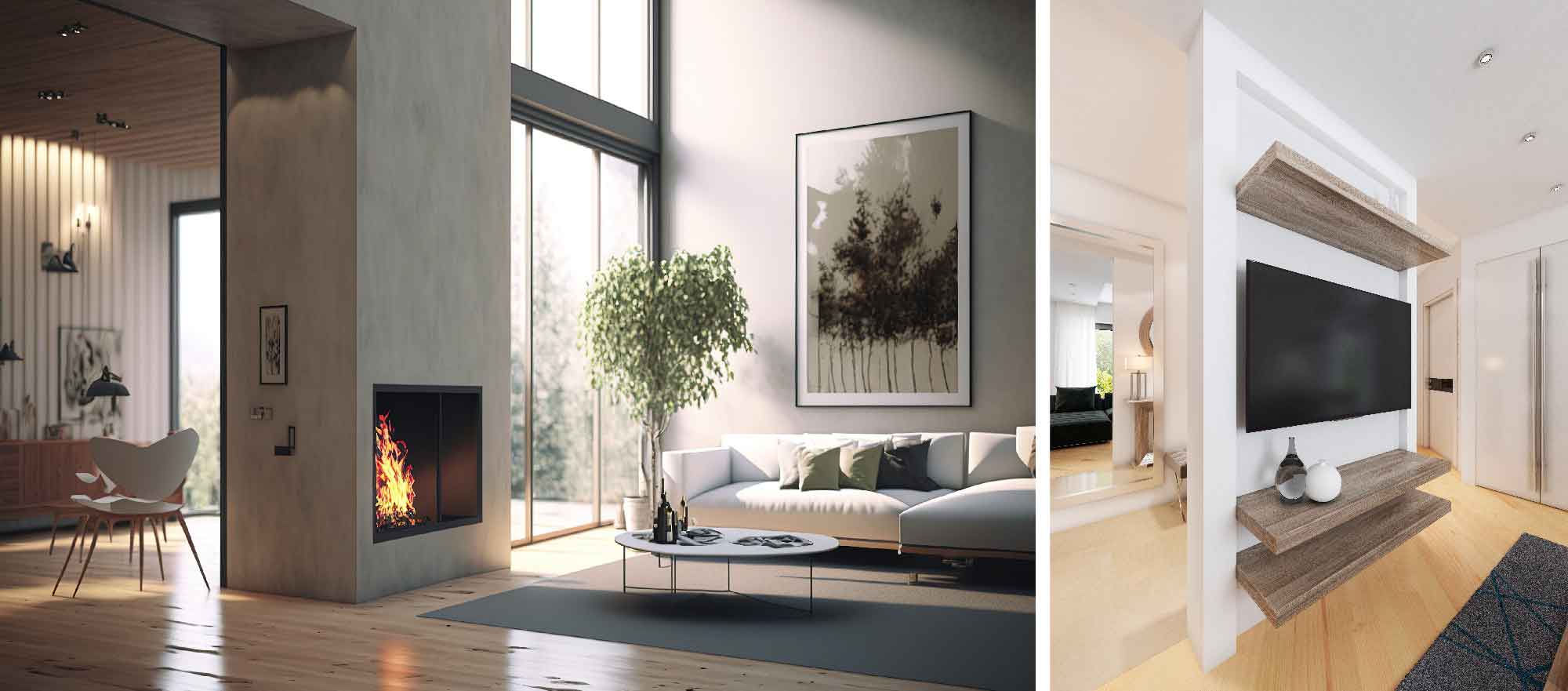 Two-Way Partitions with Fireplace or Entertainment