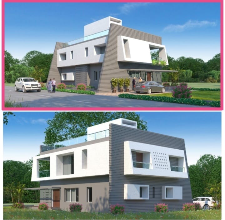 Modern Two-Storied House Highlighted by Grey Stone