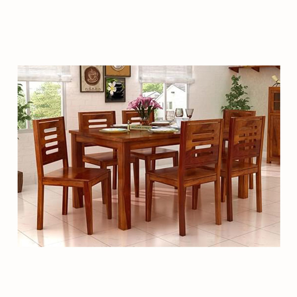 Wooden Dining Table Set in a Warmly Lit Indoor Space