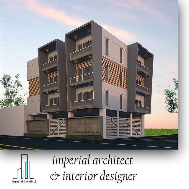 Modern Three-Story Residential Building in Grey and Brown