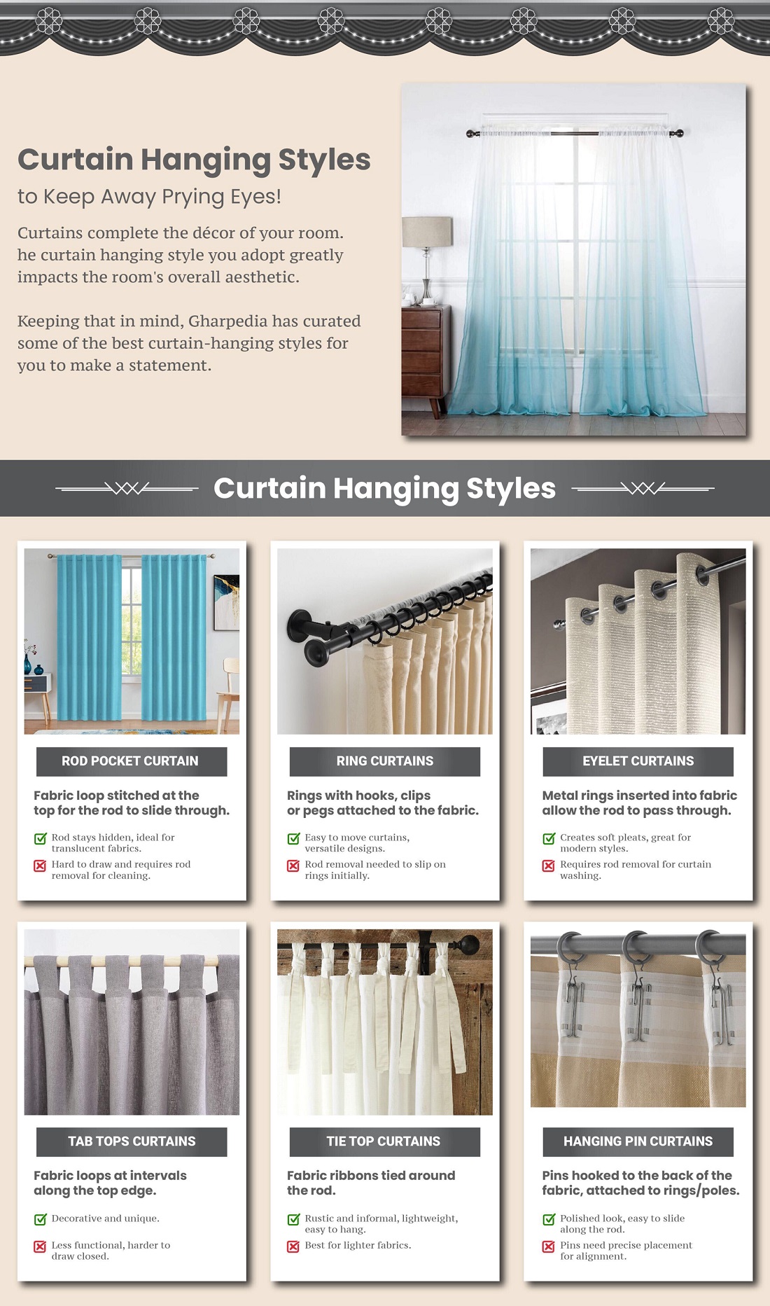 Curtain Hanging Styles to Keep Away Prying Eyes