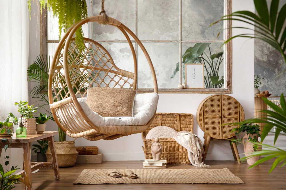 Hanging Rattan Chairs for Beach House Interiors